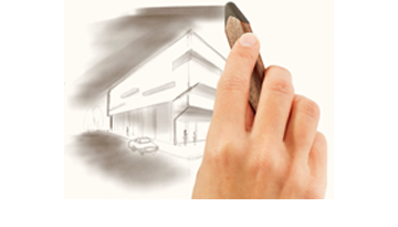 a perosn using a Pencil drawing a building